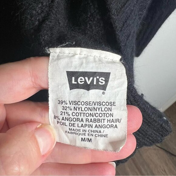 Levi's Womens Size Medium Black Angora Blend One Button Shawl Collar Cardigan - Picture 8 of 11